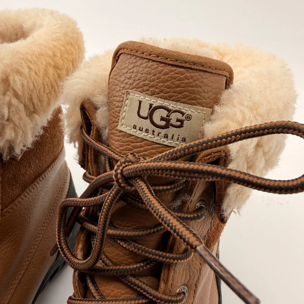UGG Adirondack II Mens 10 Brown Leather Sheepskin Waterproof Winter Boots 5469